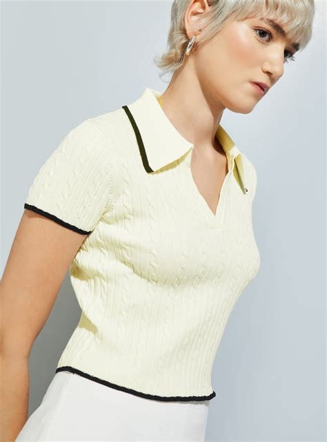 Buy ALAYA F x URB_N Women Ribbed Crop Polo T-shirt Online at just Rs ...