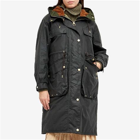 Barbour Women's Beckside Hooded Wax Coat in Sage/Ancient Barbour