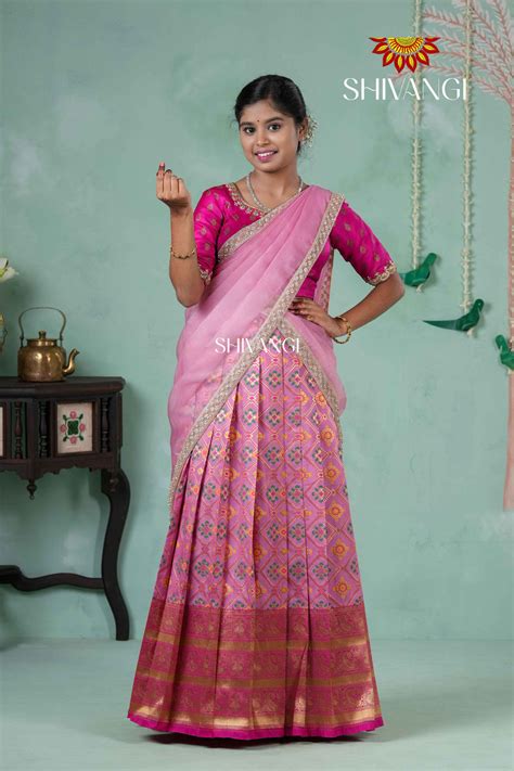 Premium Collection - Pink Silk Patola Half Saree | Lehenga For Girls