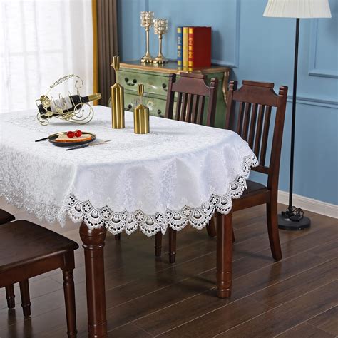Elegant White Lace Jacquard Small Oval Tablecloth Tabletop Decoration ...