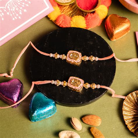 Buy Gorgeous Pink Kundan Rakhi Online in India - Mypoojabox.in