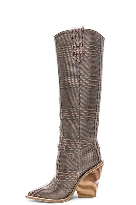 Fendi Cutwalk Check Knee High Western Boots in Grey | FWRD