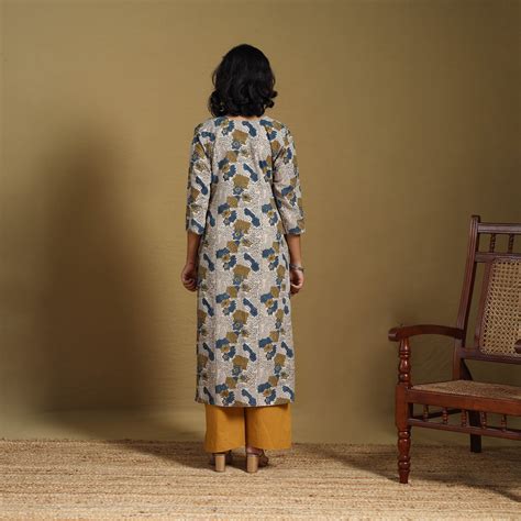 Beige Natural Dyed Cotton Straight Hand Block Print Ajrakh Kurta