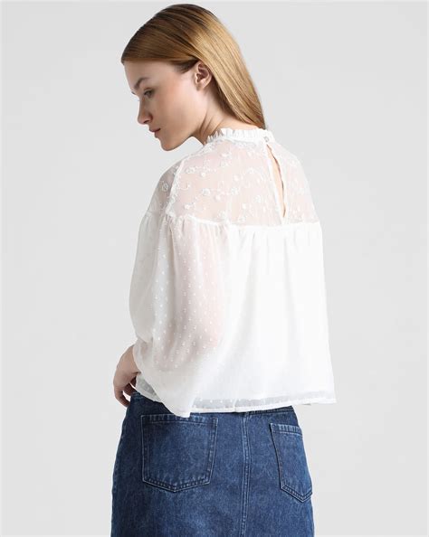 White Textured Dobby Chiffon Top