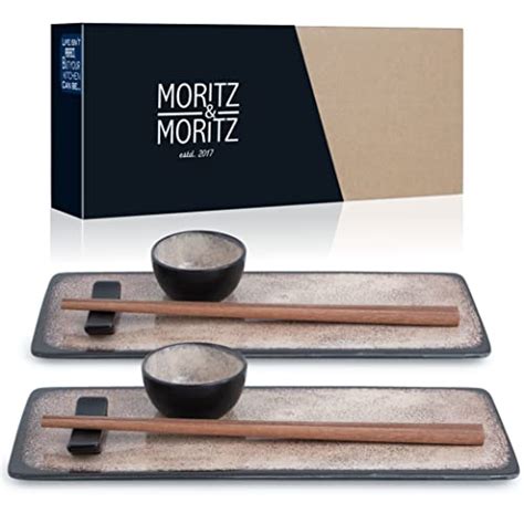 JAPAN ORIENTAL Set Stoviglie Sushi 6 Pezzi – Porcellana, 2 Piatti, 2 Ciotole, 2 Bacchette, Made In Japan