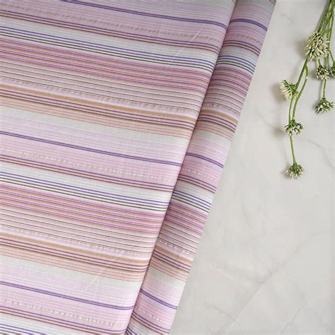 Buy Light Pink Stripe Pattern Yarn Dyed Cotton Fabric @ Rs.239 per ...