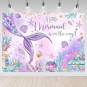 Mocsicka Mermaid Baby Shower Backdrop Purple Mermaid Under The Sea Baby ...