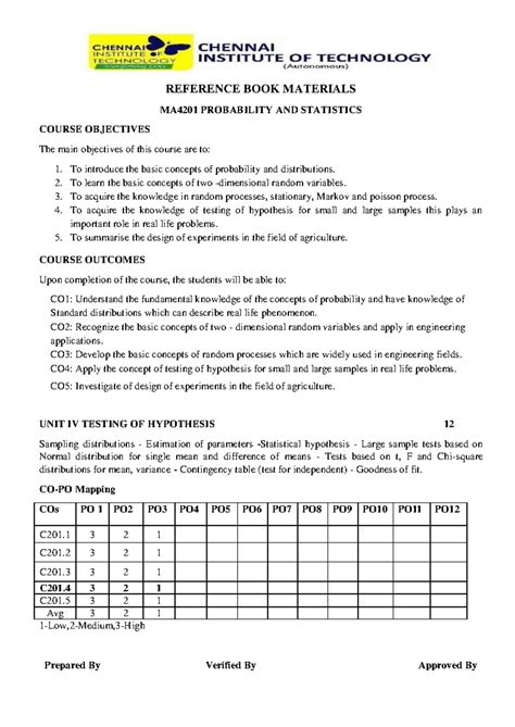 MA4201 Probability & Statistics: Unit IV Reference Book Materials - Studocu