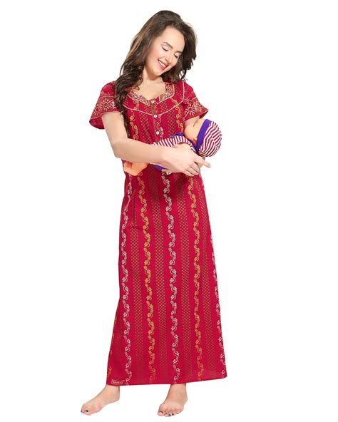 Buy AV2 Women's Cotton Floral Maxi Maternity/Feeding Nighty (1151AS_Red ...