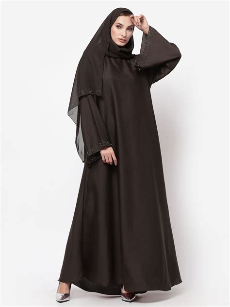 Klotthe Women Brown Embellished Burqa With Scarves – KLOTTHE®