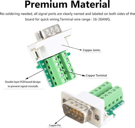 Buy DB9 Breakout Connector (2 Male+2 Female), BIFALE DB9 Solderless ...