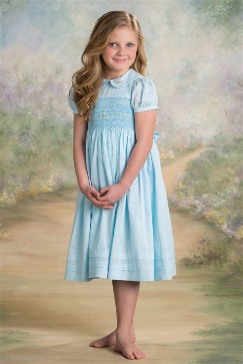 Smocked Light Blue w/ embroidery Handmade little girls Strasburg ...