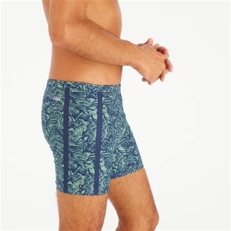 Men’s long swimming trunks - 100 Yoko wave khaki blue - Decathlon