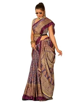 Buy NEGRONI Women's Crepe Silk Botanical Prints & Floral Printed Saree ...