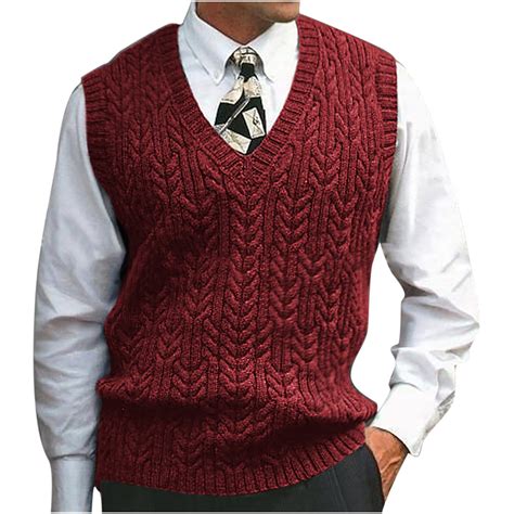 Men's Sweater Vest V Neck Casual Sleeveless Pullover Cable Knit Sweater ...