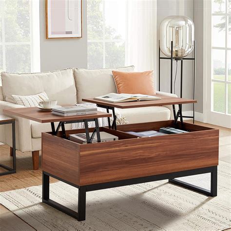 3-in-1 Lift Top Coffee Table, Hidden Storage, Wood Dining/Office Table ...