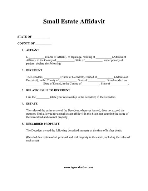 Free Printable Small Estate Affidavit Templates [PDF, Word] Example
