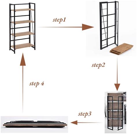 GOLDFAN Folding Bookshelf Rack 4-Tiers Bookcase with Storage Shelves ...