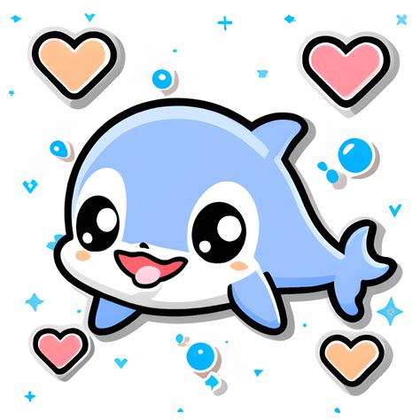 Dolphin in Love Eyes Hearts Greeted Graphic Illustration Kawaii Chibi ...