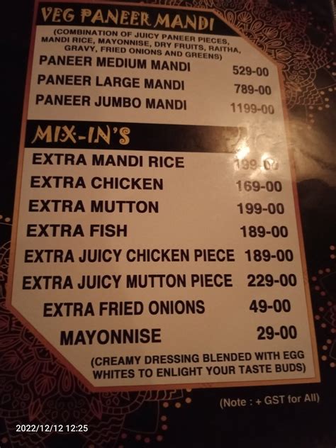 Menu at Gismat Jail Mandi KPHB, Hyderabad, 2nd Floor