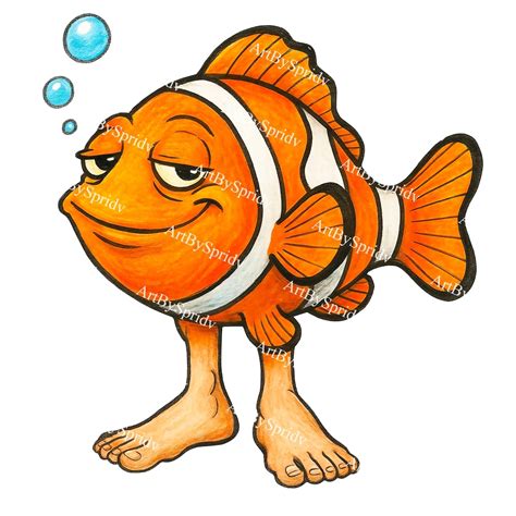 Clown Fish With Human Legs Clipart PNG – Cartoon Ocean Fish With Feet ...