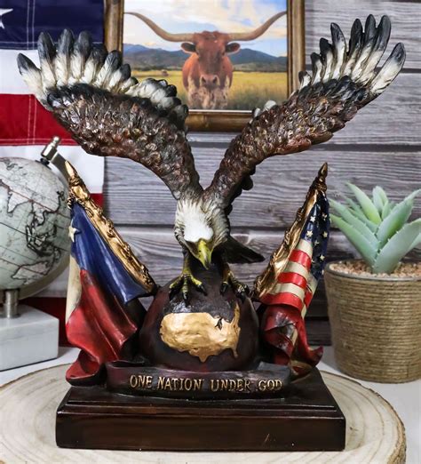 Bald Eagle On Globe With Texas & American Flags Figurine One Nation ...
