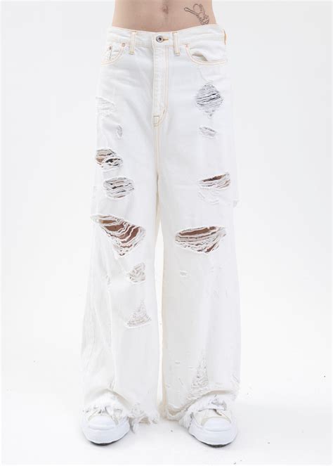 WHITE DESTROYED DENIM PANTS – 017 Shop