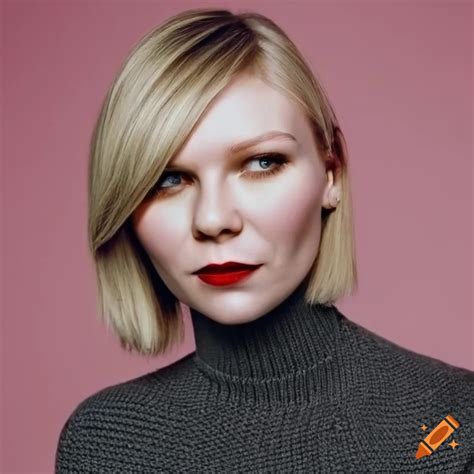Kirsten dunst with straight bob haircut in pink background on Craiyon