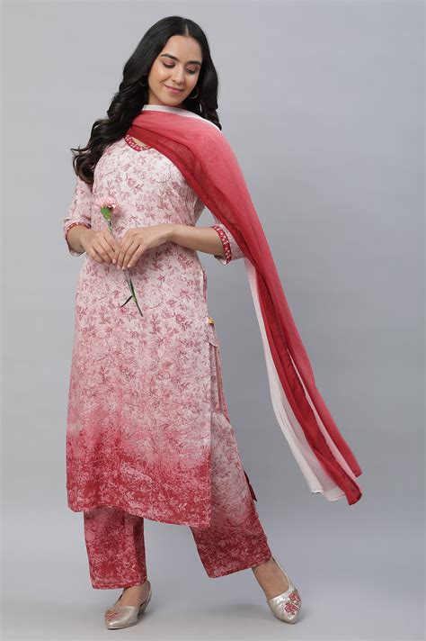 Buy Red Floral Printed Kurta, Pants & Dupatta Set Online for Woman ...