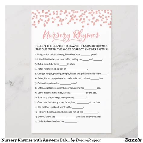 Nursery Rhymes with Answers Baby Shower Party Game | Zazzle | Baby ...