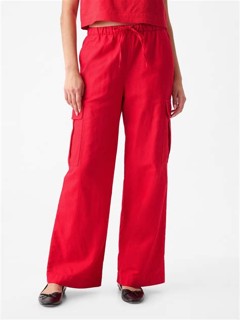 Mid Rise Linen-Cotton Pull-On Cargo Pants | Gap