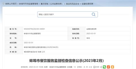 安徽省蚌埠市餐饮服务监督检查信息公示（2023年2月）-中国质量新闻网