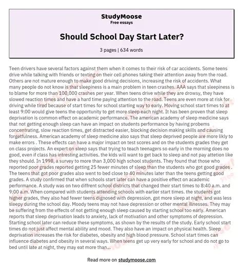 Should School Day Start Later? Free Essay Example