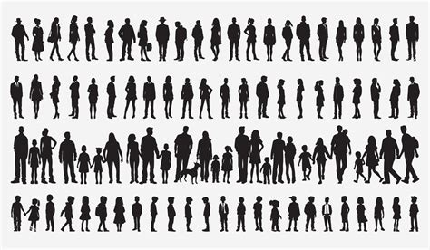 People silhouette set man woman silhouettes crowd of people family children adult young people ...