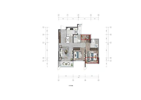 禹洲泊朗廷H户型，禹洲泊朗廷2室2厅1卫1厨约81.00平米户型图，朝南朝向 - 杭州安居客