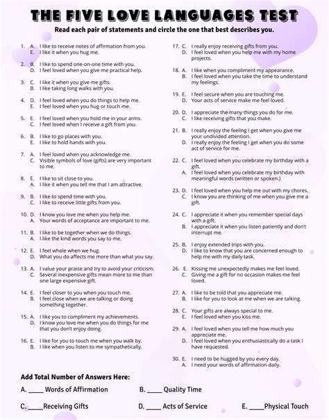 5 Love Languages Test Printable - UK Printable Hub
