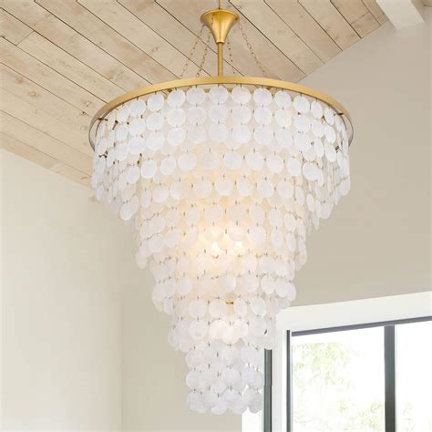 Wellmet Coastal Capiz Shell Chandelier, 9 Lights Beach Light Fixture ...