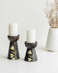 Buy Aurum Crafts Mirra Handpainted Wooden Candle Stand Set of 2 | Mango ...