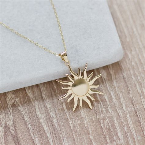 Gold Sun Necklace, 14 K Solid Gold Sunshine Necklace | Gold Glowing Sun ...