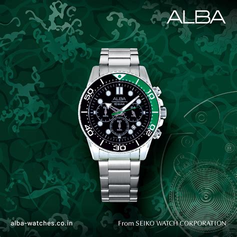 AT3J39X1 Midnight Black Dial with Black+Green Bezel Chronograph – ALBA ...
