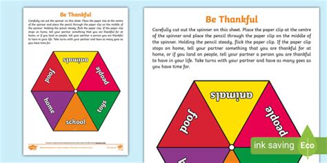 Be Thankful Gratitude Spinner Activity Sheet