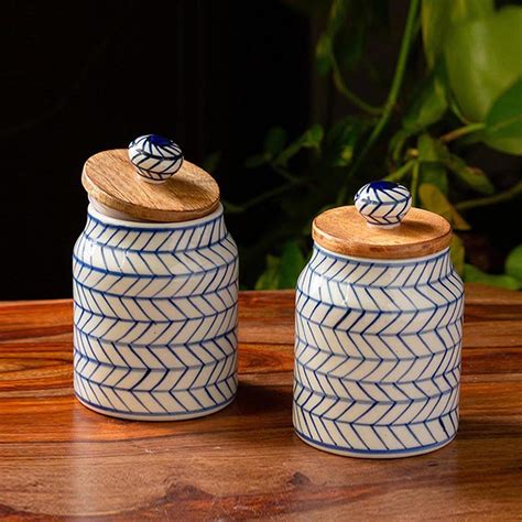 Indigo Chevron' Ceramic Multi-utility Storage Jars & Containers Online ...