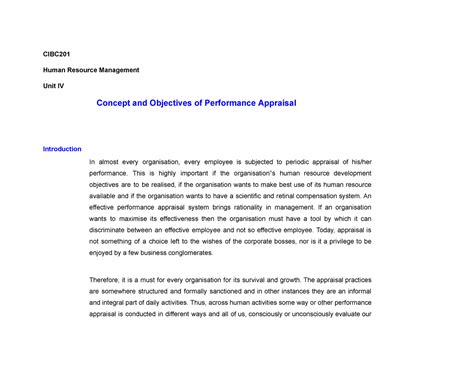 Concept and Objectives of Performance Appraisal - CIBC Human Resource ...