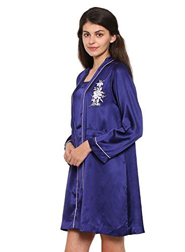 Mystere Paris Embroidered Satin Robe and Dress Set Blue : Amazon.in ...