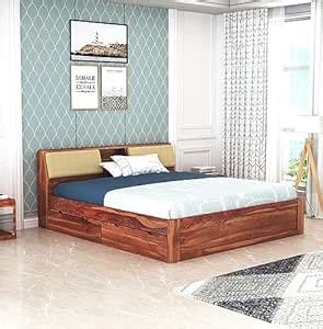 STRATA FURNITURE Sheesham Wood King Size Bed with Drawer Storage Solid ...