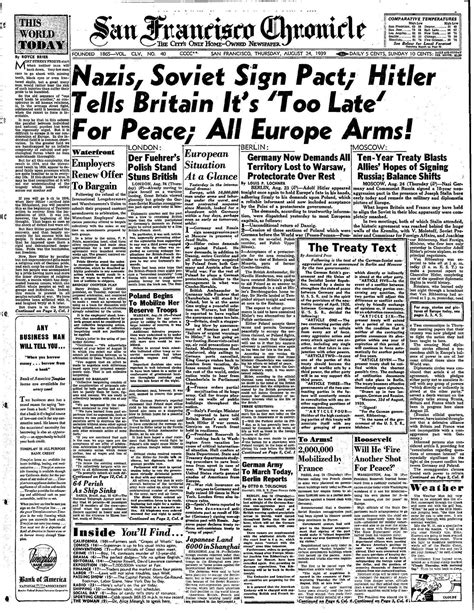 Chronicle Covers: 10 headlines on 1 page that signal World War II