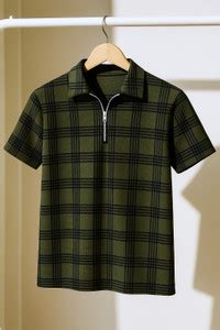 Try This Checkered Men Zip Neck Green, Black T-Shirt - Buy Try This ...