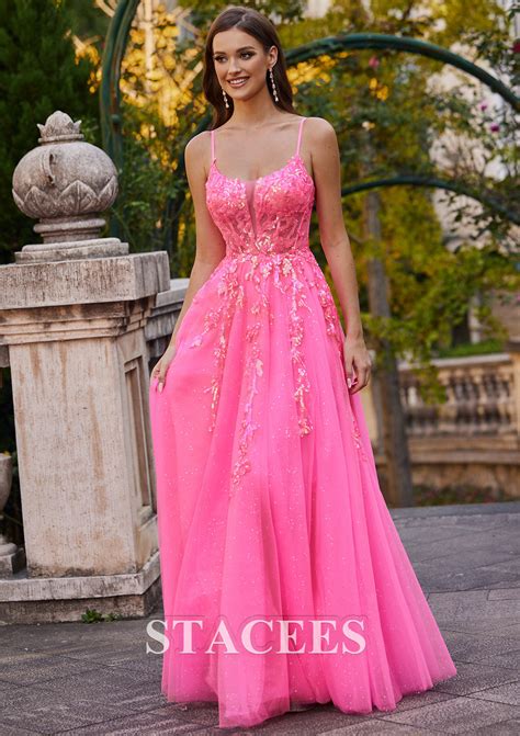 A-line Scoop Neck Sleeveless Floor-Length Tulle Prom Dress with ...