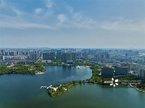 芜湖市湾沚区东湖公园航拍图片素材