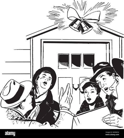Christmas Carolers - Retro Clipart Illustration Stock Vector Image & Art - Alamy - drawing of xmas carolers